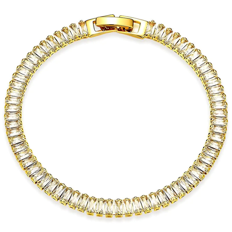 KXmzeG Womens Tennis Bracelet - 18K Golden Plated Golden Bracelet With White Cubic Zirconia Adjustable Slider Fashion Jewelry.(style02-2-golden)