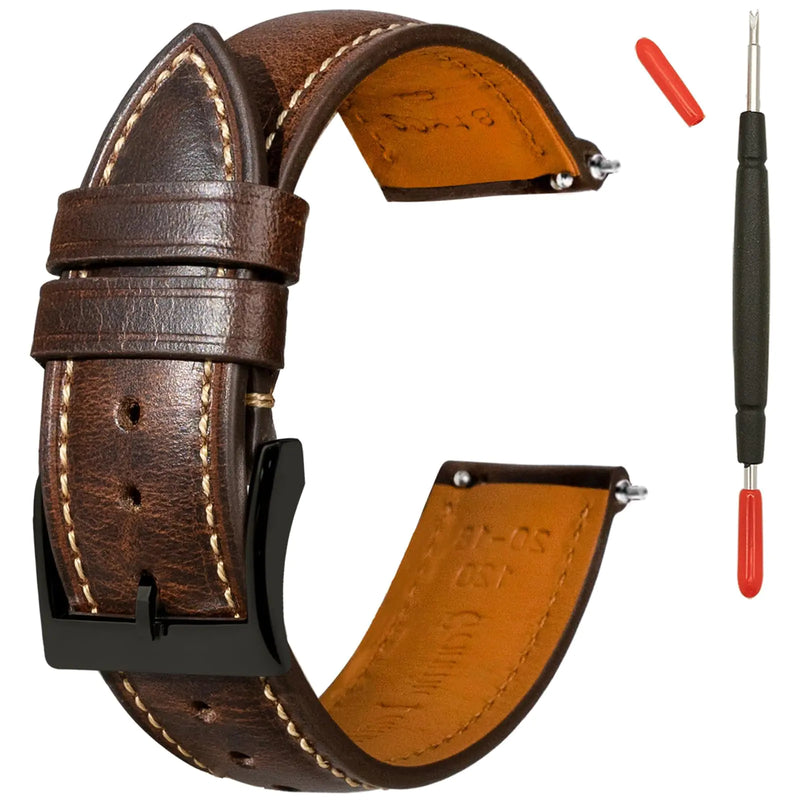 Gomvadr Quick Release Leather Watch Bands 14mm 16mm 18mm 19mm 20mm 21mm 22mm 24mmVintage Oil Wax-Tanned Leather Watch Straps Mens Watch Band Replacement Watch Strap for Men Women
