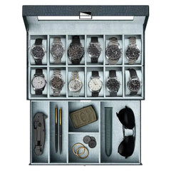 ProCase Watch Box for Men 12 Slot Mens Watch Case With Drawer Watch Display Case With Glass Lid 2-Layer Watch Holder Organizer Jewelry and Watch Storage for Men Women -12Slot MidnightGreen