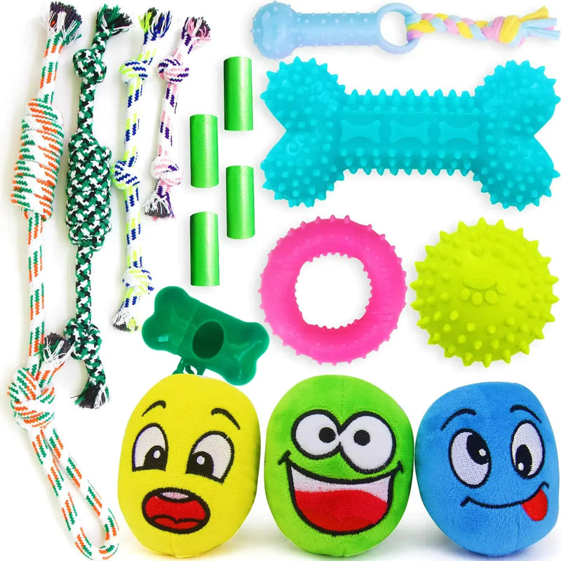 loncoldy 16 Pack Puppy Teething Toys Puppy Toys Dog Toys with Ropes Puppy Chew Toys Cute Squeaky and Ball Dog Chew Toys Puppy Chew Toys for Teething Entertainment & Interaction Small Dog Toys