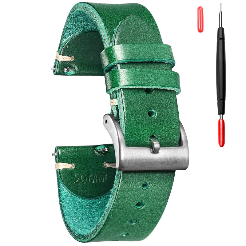 torbollo Mens Watch Bands 22mm Italian Buttero leather Watch Strap Quick Release Vintage Replacement Wrap Green