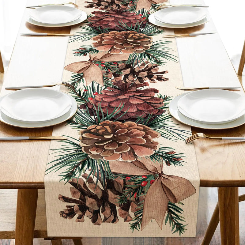 Seliem Winter Pine Cone Table Runner Pine Needle Branch Red Berry Bow Farmhouse Kitchen Dining Table Decor Christmas Holiday Seasonal Rustic Home Decoration Indoor Outdoor Party Supply 13x120 Inches