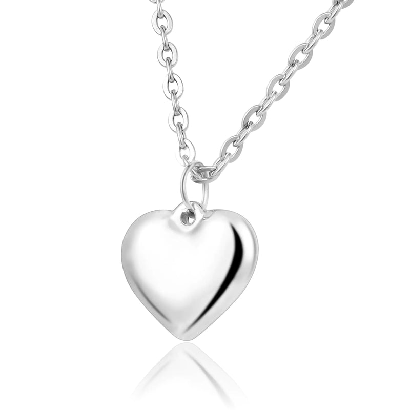 MILAKOO Womens Link Chains Necklace Silver Charms Puffy Heart Shape Pendant Stainless Steel Jewelry