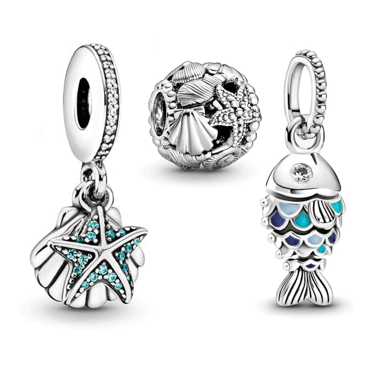 MSPOVOF Sea Animals Charms Bead for Bracelets and Necklaces 925 Sterling Silver Womens Jewelry 3 Piece/Package