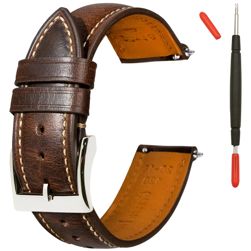 Gomvadr Quick Release Leather Watch Band 14mm 16mm 18mm 19mm 20mm 21mm 22mm 24mmVintage Oil Wax-tanned Pull-up Mens Watch Bands Replacement Watch Straps for Men Women