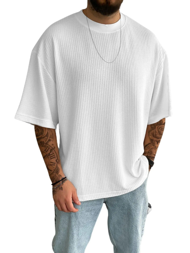 Verdusa Mens Fashion T Shirts Short Half Sleeve Athletic Workout Oversized Loose Pullover Tee Top White XX-Large