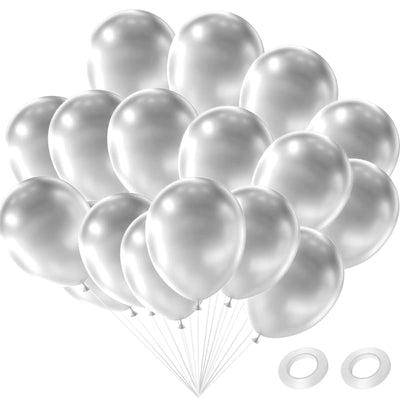 100 PCS Silver Balloons 12 inch Latex Party Balloons Metallic Silver Balloons for Happy New Year Decorations Birthday Party Baby Shower Wedding Decorations