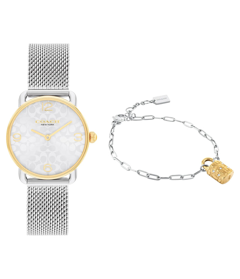 Coach Elliot Womens Watch and Jewelry Gift Set - Adjustable Slider Bracelet Signature Charm - 2H Quartz Watch - Mesh Bracelet - 3ATM Water Resistant - Designed for Day or Night - 28mm