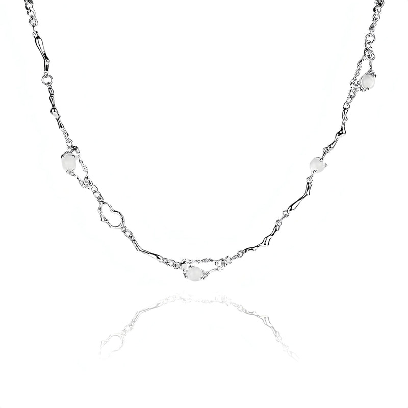 Buyongwant Y2k Irregular Necklace Moonlight Stone Splice Personalized Versatile Collar Chain Fashion Womens Pendant Silver Jewelry for Women 16.34 Inch