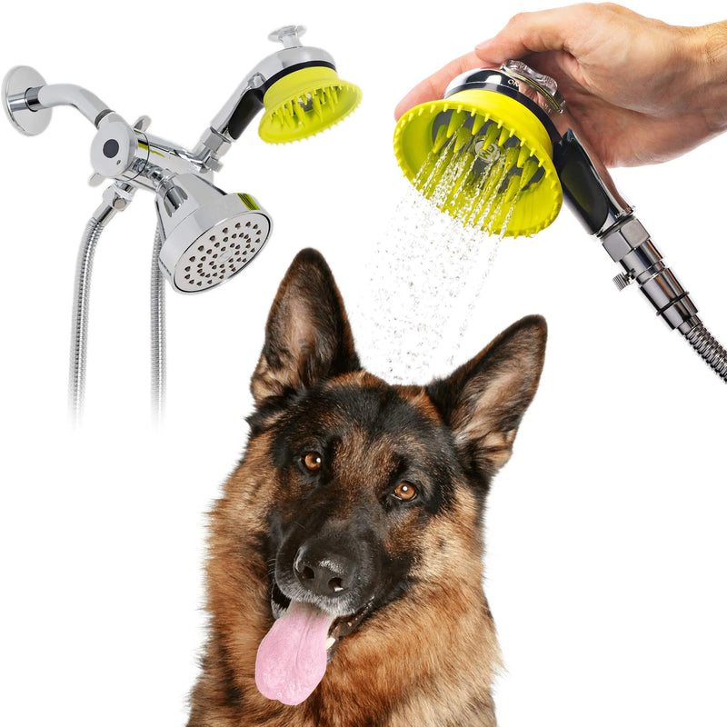 Wondurdog Deluxe Indoor Outdoor Dog Wash Kit for Shower and Garden Hose w/Water Pressure Control Splash Shield & Rubber Scrubbing Attachment. Fast & Easy Dog Bath. Cleaning for Short & Long Hair Pet