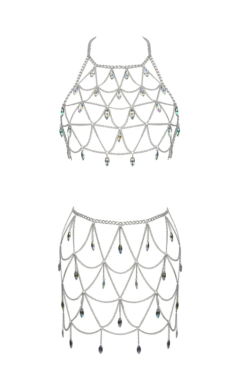 Connie Cloris Womens Sexy Body Chains Suit Bikini Beach Body Jewelry (032-Silvery-Suit)