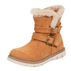 TZJS Girls Warm Winter Boots Kids Fashion Faux Fur Lined Snow Boot Side Zipper Lightweight Durable Outdoor Mid Calf Shoes for Toddler/Little Kid(Camelnumeric 1)