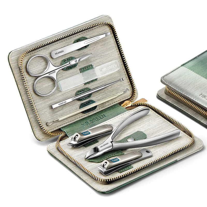 MR.GREEN Manicure Sets Pedicure Kits Stainless Steel Nail Clipper Personal Care Tools with PU Leather Case (Green)