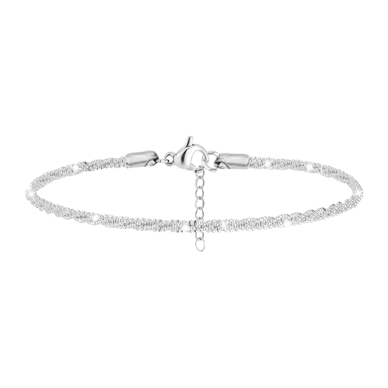 Nanafast Womens Ankle Bracelets Sparkling Multi-layer Anklet Bracelets for Women Adjustable Shiny Gold/Silver Anklets for Women Beach Cute Anklets Jewelry for Summer-1layersSilver