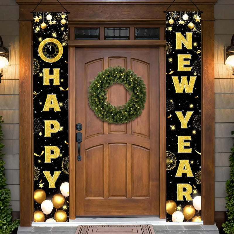 KatchOn Happy New Year Door Banner - 72x12 Inch | Happy New Year Porch Banner for Happy New Years Decorations 2025 | Happy New Year Banner New Years Eve Banners New Years Eve Party Supplies 2025