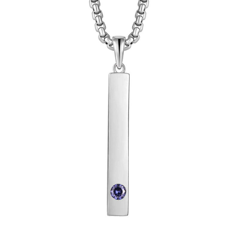 Raymard 925 Sterling Silver Birthstone Bar Necklace for Womens Mens 24