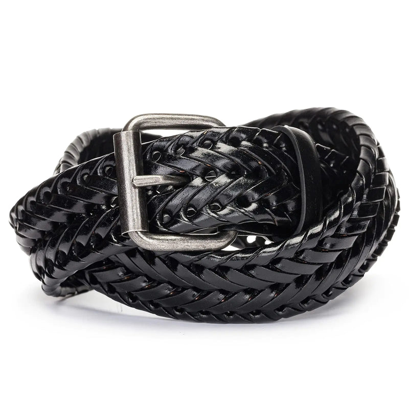 Tanpie Fashion Mens Braided Belt Leather Strap for Jeans Black X-Large