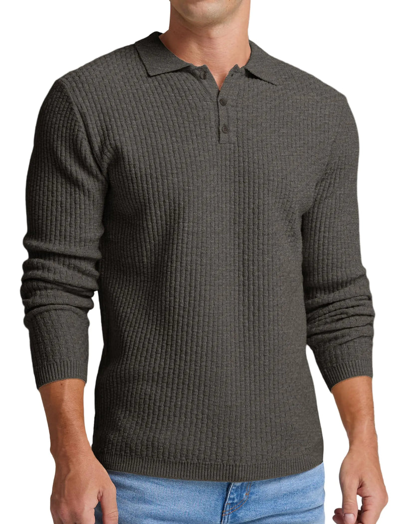 Sailwind Mens Knit Polo Sweater Long Sleeve Polo Shirts Lightweight Fashion Casual Pullover Sweater Dark Gray