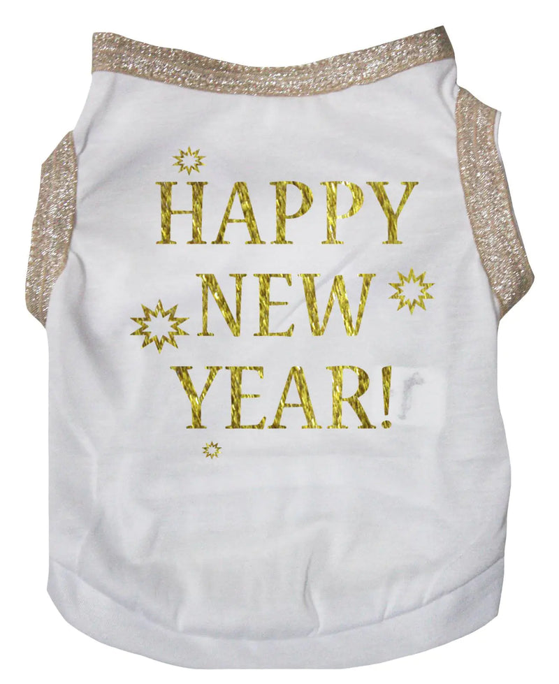 Petitebella Bling Happy New Year Puppy Dog Shirt (White/Gold XXX-Large)