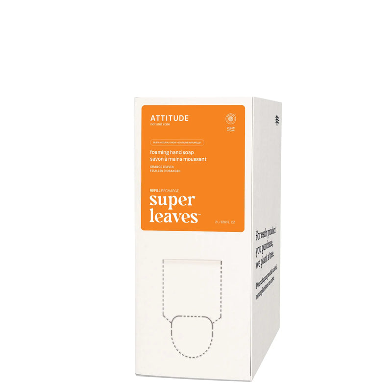 ATTITUDE Foaming Hand Soap EWG Verified Plant and Mineral-Based Ingredients Vegan and Cruelty-free Personal Care Products Orange Leaves Bulk Refill 67.62 Fl Oz