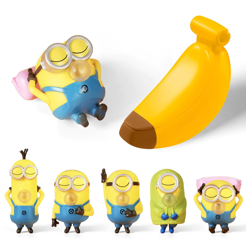 Minions Blind Box Figures Toys Banana Rocking Sleeping Bag Squeeze Toys Keychain Stress Relief Toys Banana Stress Toys to All Ages Squishy Stress Toys for Kids Boys Girls 1 Pack