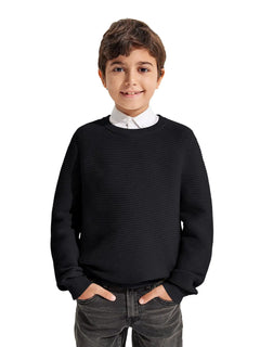 Haloumoning Boys Knit Sweaters Casual Pullovers Kids Fashion Crewneck Long Sleeve Tops 7-14 Years Black 13-14 Years