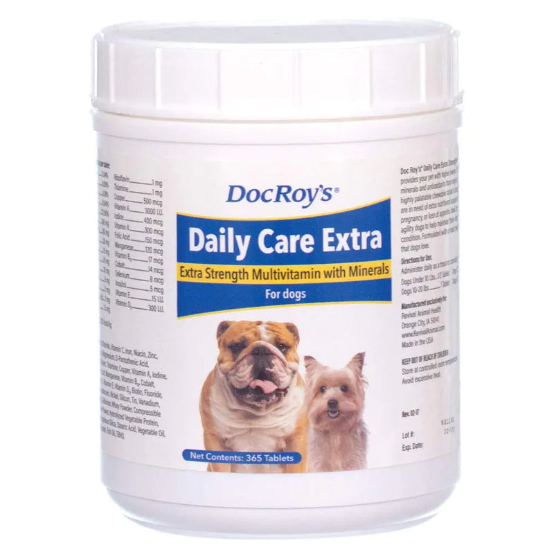 Doc Roys Daily Care Extra Multivitamin with Minerals for Dogs- Canine Daily Health Supplement - 365ct Tablets