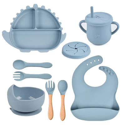 8-Piece Dinosaur Silicone Tableware Set for Kids