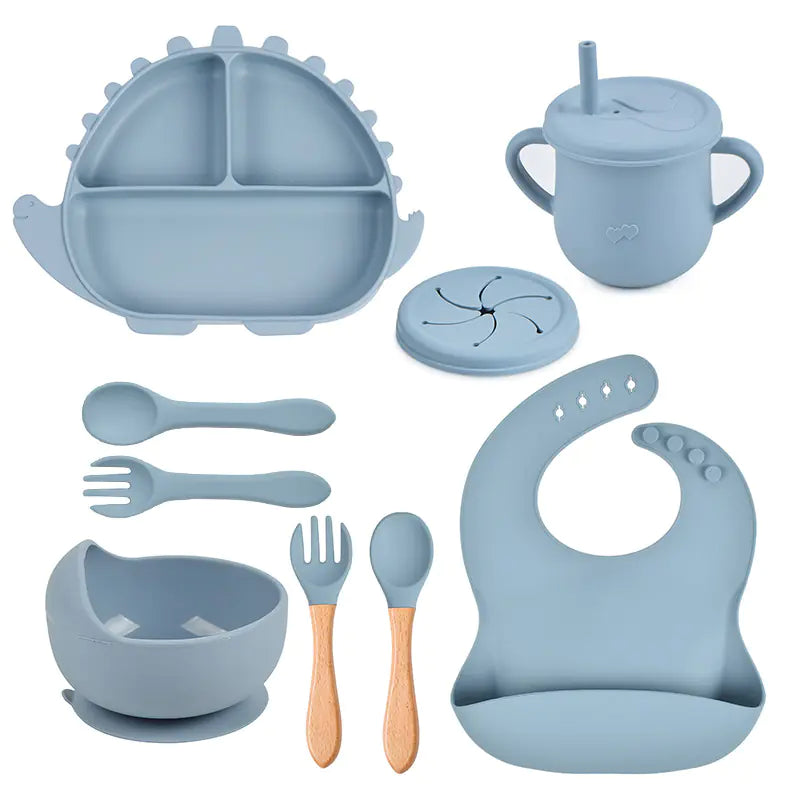 8-Piece Dinosaur Silicone Tableware Set for Kids