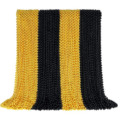 144 PCS New Year Eve Bead Necklace Happy New Year Bead Necklace Gold Black Bead Necklace Party Favors Festival Parade Throw Necklaces Accessories For New Years Mardi Gras Celebrations Decorations