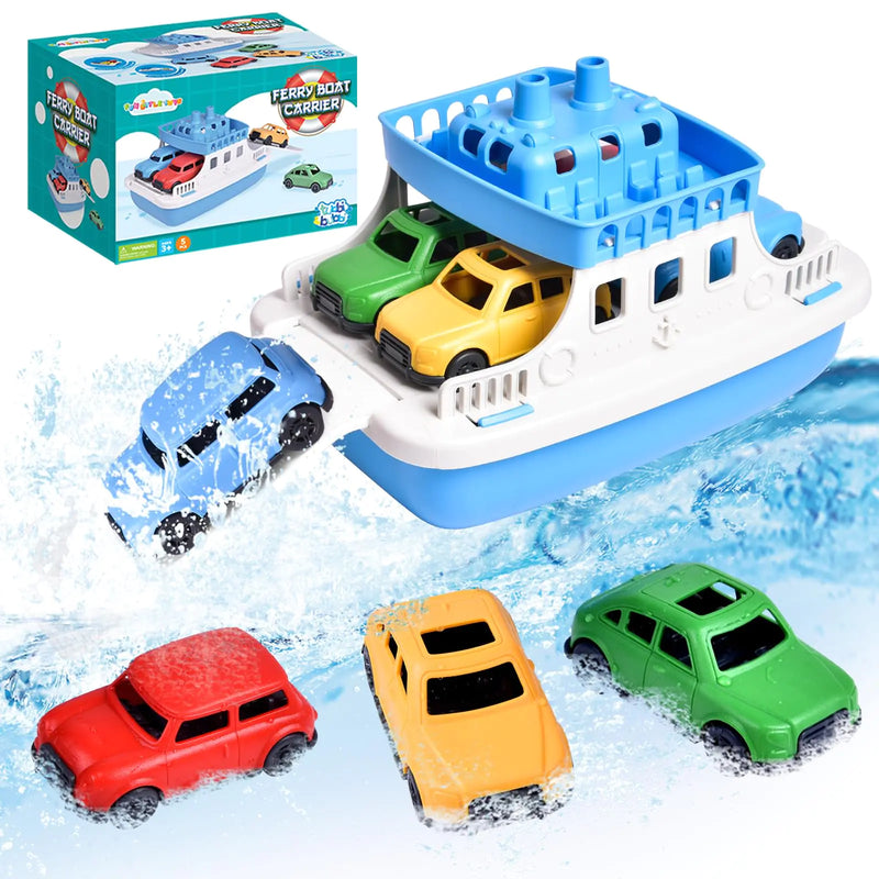 Toy Boat Bath Toys for Toddlers with 4 Mini Car Toys Kids Water Toys Ferry Boat for Bathtub Bathroom Pool Beach Toys Birthday Gifts