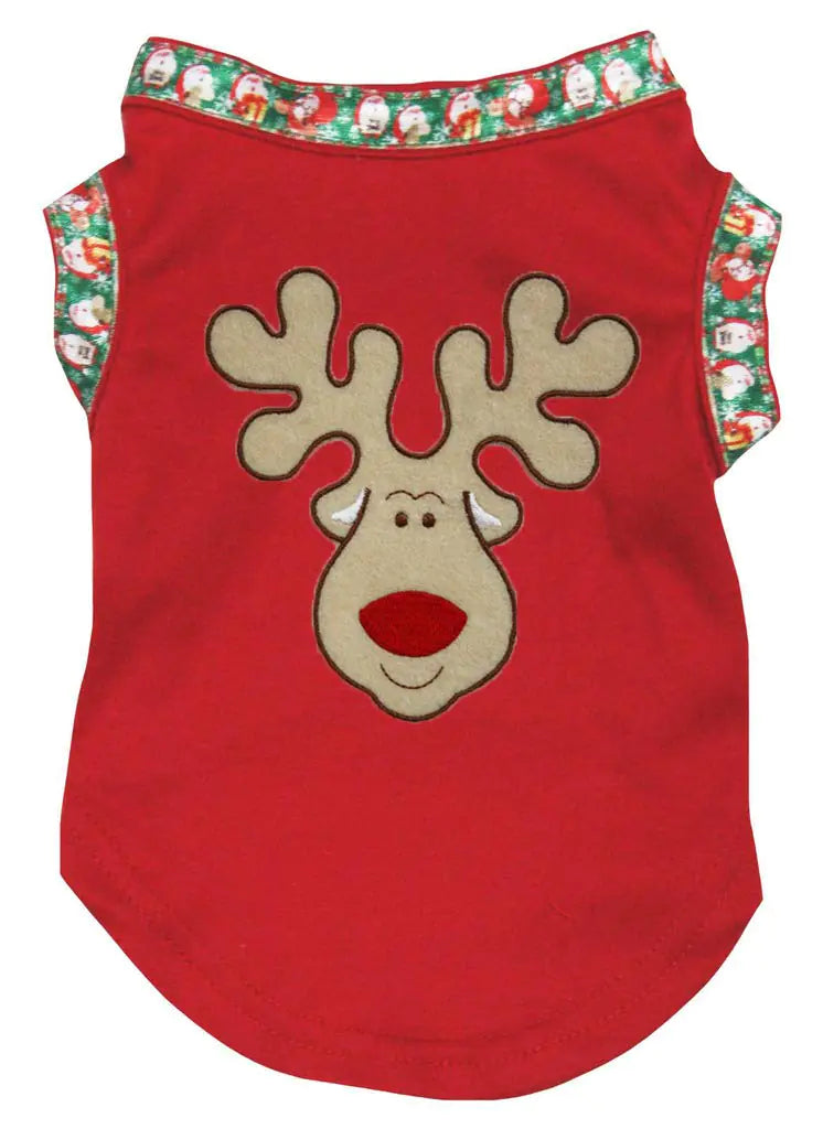 Petitebella Reindeer Face Puppy Dog Shirt (Red/Santas XXX-Large)