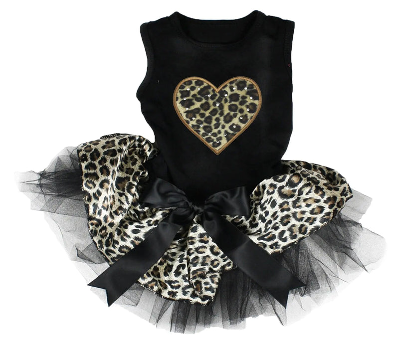 Petitebella Leopard Heart Puppy Dog Dress (Black/Leopard XXX-Large)