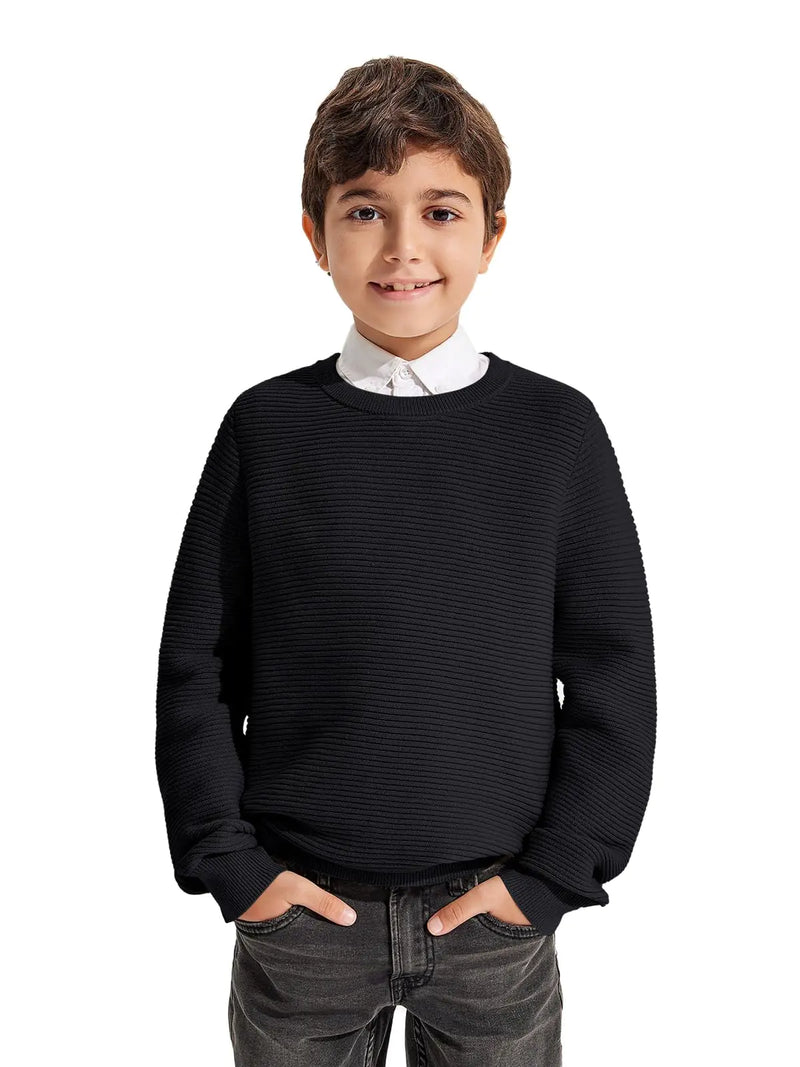 Haloumoning Boys Knit Sweaters Casual Pullovers Kids Fashion Crewneck Long Sleeve Tops 7-14 Years Black 13-14 Years