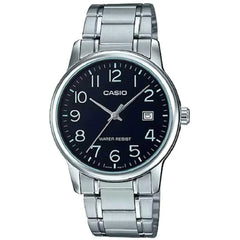 Casio #MTP-V002D-1B Mens Standard Analog Stainless Steel Date Black Dial Watch